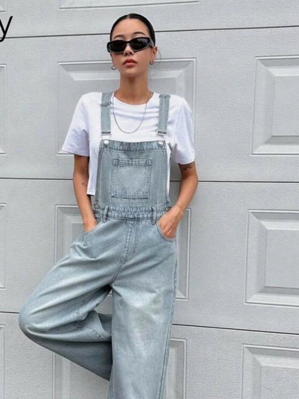 Dazy Light Wash Denim Overalls High Waist Wide Leg Size M - Picture 3 of 4